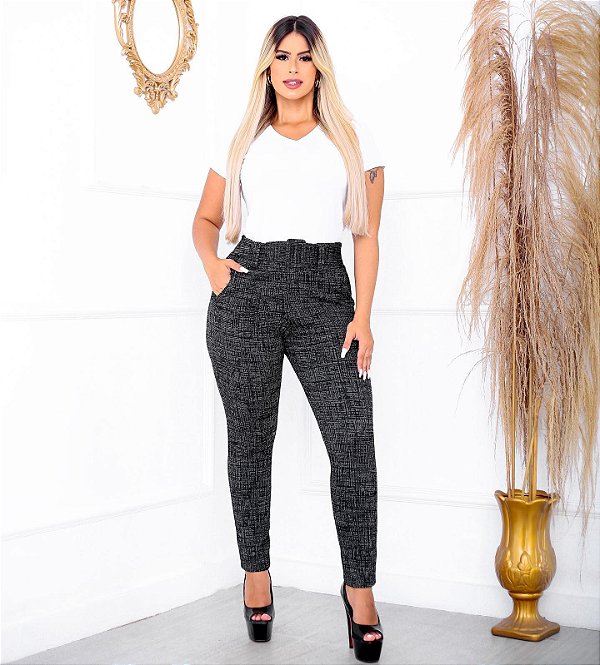 Calça Legging Social Feminina Skinny - Preto Mescla