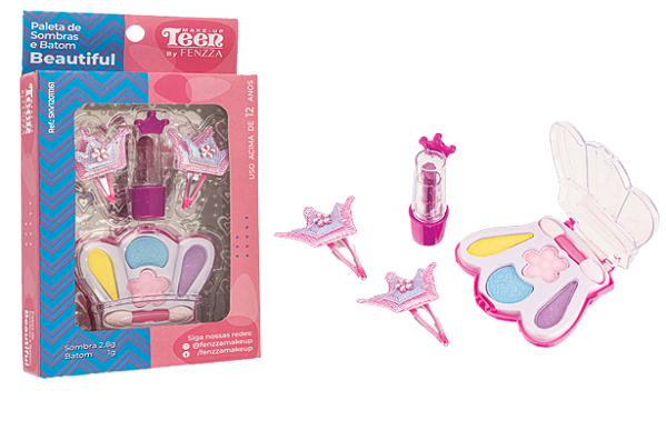 PALETA DE SOMBRAS, BATOM E GLOSS - BEAUTIFUL / FENZZA