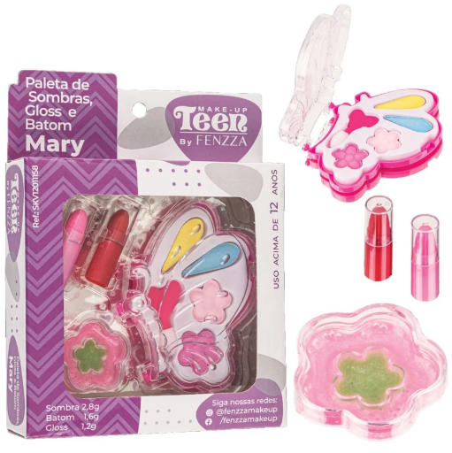 PALETA DE SOMBRAS, GLOSS E BATOM - MARY / FENZZA