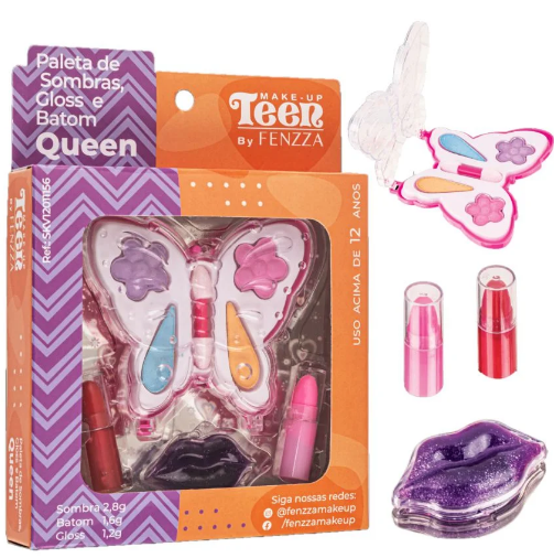 PALETA DE SOMBRAS, GLOSS E BATOM QUEEN / FENZZA