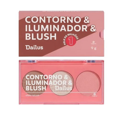PALETA DE CONTORNO, ILUMINADOR E BLUSH - PELE DE MILHÕES 01 / DAILUS