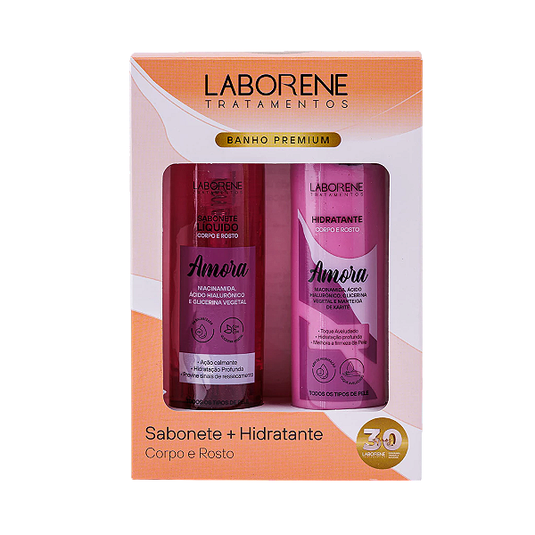 KIT BANHO PREMIUM SABONETE + HIDRATANTE - AMORA / LABORENE