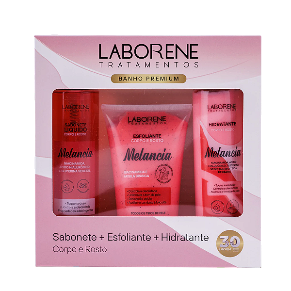 KIT BANHO PREMIUM SABONETE + ESFOLIANTE + HIDRATANTE - MELANCIA / LABORENE