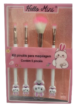 KIT DE PINCEIS P/ MAQUIAGEM COM 5/PCS - BKT483 / HELLO MINI
