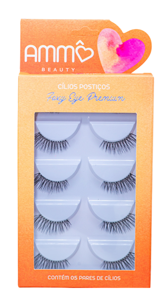 CARTELA DE CÍLIOS POSTIÇOS FOXY EYE PREMIUM C/ 5 PARES - AM0026-Y1 / AMMÔ BEAUTY