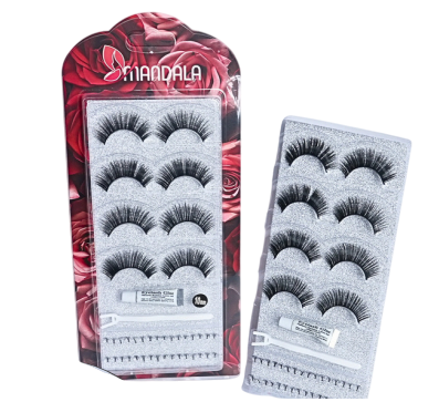 CARTELA DE CÍLIOS POSTIÇOS C/ COLA E APLICADOR - MC011 / MANDALA