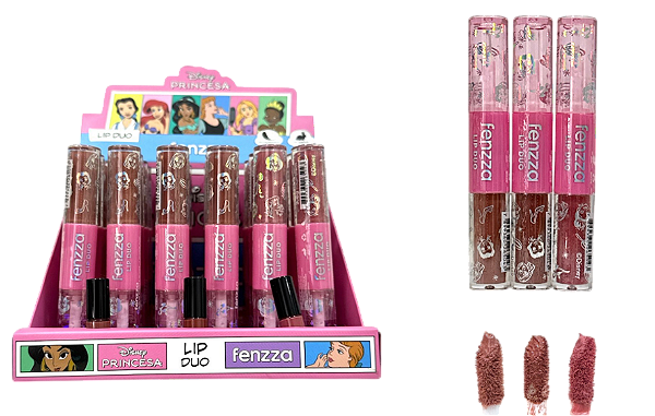 LIP DUO - BATOM + CRYSTAL GLOSS - COLEÇÃO: PRINCESAS / FENZZA