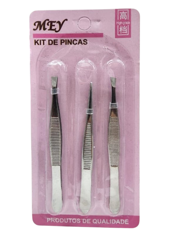 KIT COM 3 PINÇAS PRATEADAS / MEY