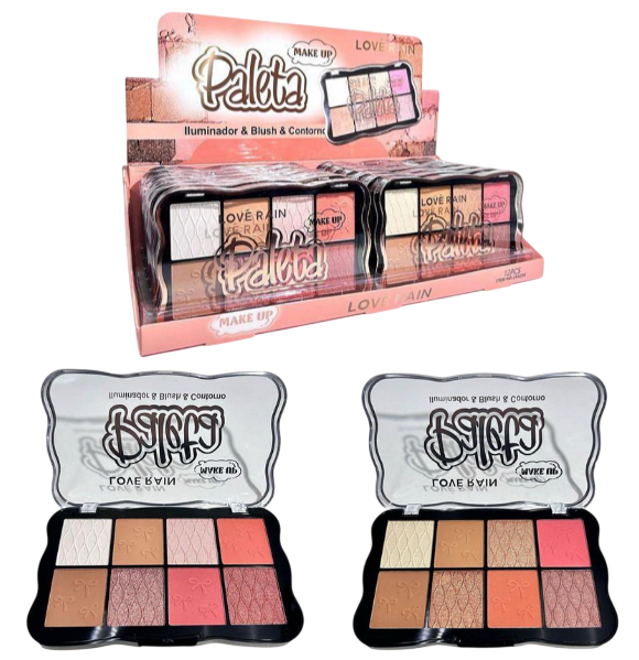 PALETA DE ILUMINADOR ,BLUSH E CONTORNO-LR9256/ LOVE RAIN