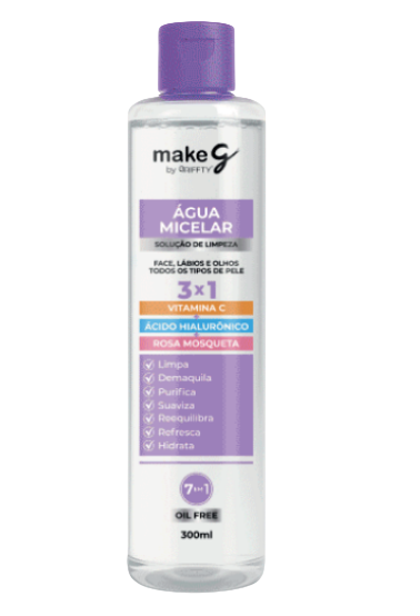 ÁGUA MICELAR 3 EM 1 - VITAMINA C+ÁCIDO HIALURÔNICO+ ROSA MOSQUETA - / GRIFFTY MAKE