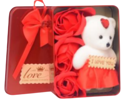 LATA COM ROSAS ARTIFICIAIS E URSO