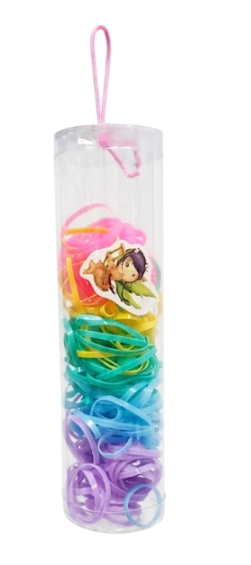 PACOTE COM 12 TUBOS DE ELÁSTICOS COLORIDOS PARA CABELO