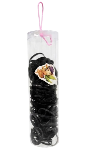 PACOTE COM 12 TUBOS DE ELÁSTICOS PRETO PARA CABELO