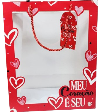 SACOLA DE PRESENTE CORAÇÃO-32X26X12CM /DCARTE