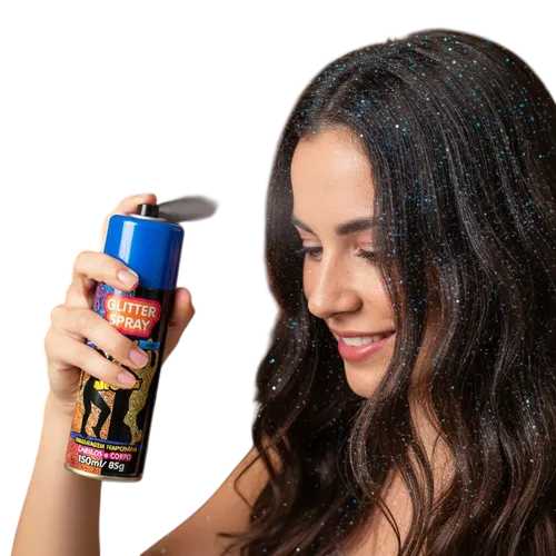 MAQUIAGEM TEMPORÁRIA PARA CABELO E CORPO - AZUL / GLITTER SPRAY