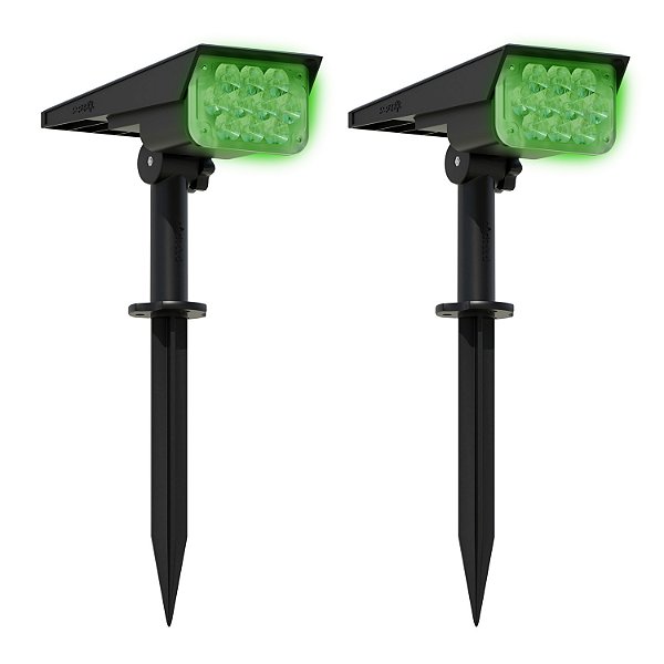 Kit com 2 - Luminária Spot Solar Espeto de Jardim Potente 12h Refletor Luz Verde LED 1 Ano Garantia PopSpot