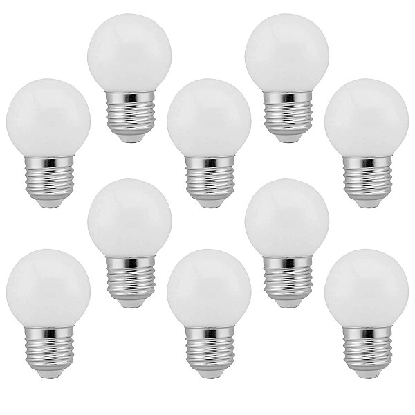 Kit com 10 - Lâmpada LED Bolinha G45 4W Decorativa Branco Quente Leitosa E27 Bivolt