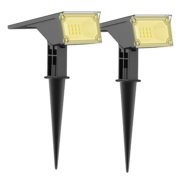 Kit com 2 - Luminária Solar Spot 10 Lúmens Espeto de Jardim Externo Refletor LED Luz Branco Quente Amarelo 3000K #novidade
