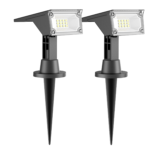 Kit com 2 - Luminária Solar Refletor Espeto de Jardim Spot LED Dual Color 50 Lumens Branco Quente 3000K + Verde