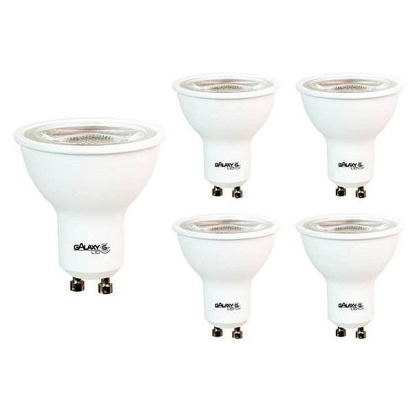Kit com 5 - Lâmpada MR16 Dicroica LED GU10 6,5W 2700K Branco Quente Luz Amarela Bivolt