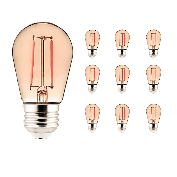 Kit com 10 - Lâmpada de Filamento Bolinha S14 E27 LED 2W Âmbar 2400K Para Varal de Luzes Externo IP66