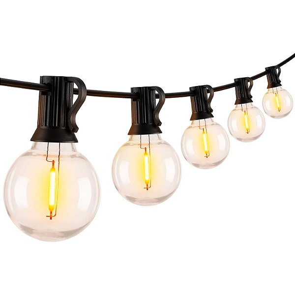 Varal de Lâmpadas Cordão de Luzes Gambiarra 10 Metros 20 Lâmpadas Filamento LED G40 Luz Amarela 2400K | Acompanha Lâmpadas | Luzes para Casamento, Pergolado, Varanda, Natal, Festa, Bistrô