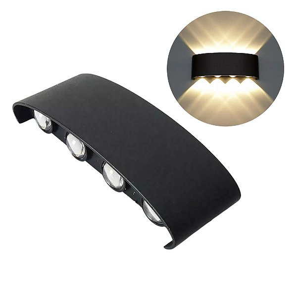 Arandela LED 8W Externa Decorativa Parede Facho Duplo Luz Quente 3000K IP65 Preto Moderna