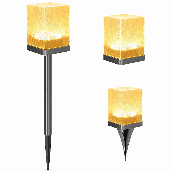 Espeto Luminária Solar Para Jardim LED Quadrado 3 em 1 Luz Quente