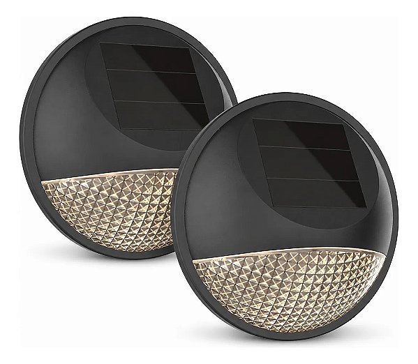 Kit 2 Arandelas Solares de Parede Externa Balizador LED Escada 3000K Luz Quente