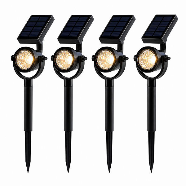 Kit 4 Luminárias Solares Decoração Spot Jardim Refletor Espeto LED 3000K