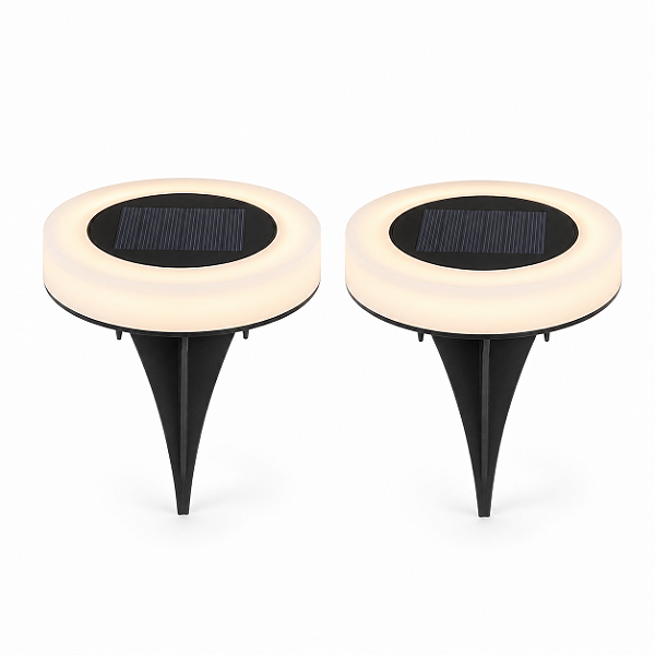 Kit 2 Spots Solares de Chão LED Branco Quente IP44 Fixação por Espeto ou Parafuso Sensor Automático