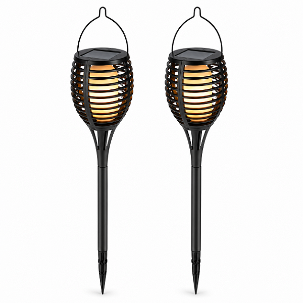 Kit 2 Luminárias Solares Decorativas 3 em 1 Efeito Chama LED Tocha Solo Pendente Lanterna Mesa Jardim