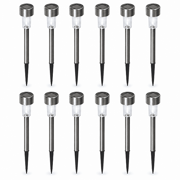 Kit 12 Balizadores Solares de Jardim em Aço Inox LED Branco Espeto IP44 Sensor Automático