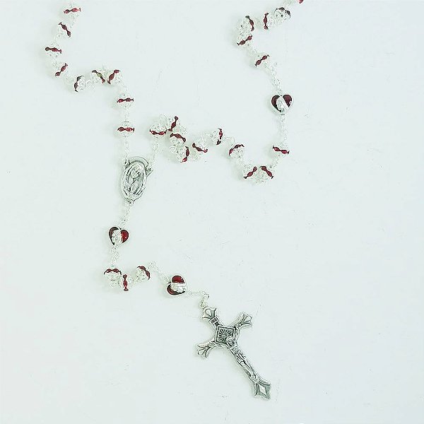 Terço Coração Cristal Metalizado Vermelho 6mm