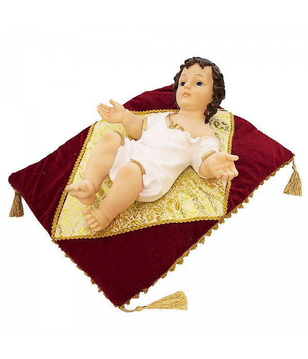 Menino Jesus 43 CM Roupa Branca Na Almofada