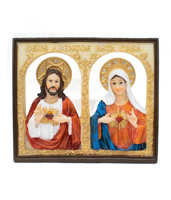 Quadro Sagrado Coração Jesus e Maria 20x4x23cm