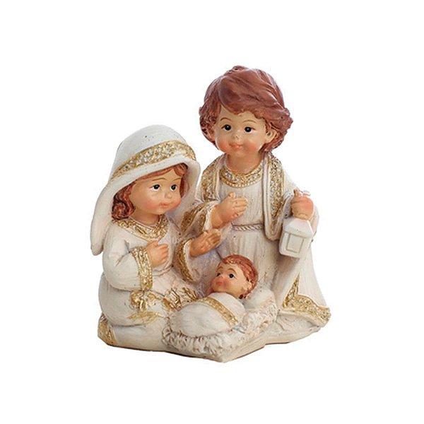 Presépio Sagrada Família Infantil 09 CM Branco e Dourado