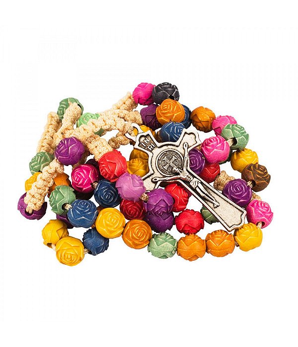 Terço Plástico Contas Coloridas 1 CM Cordão 52 CM