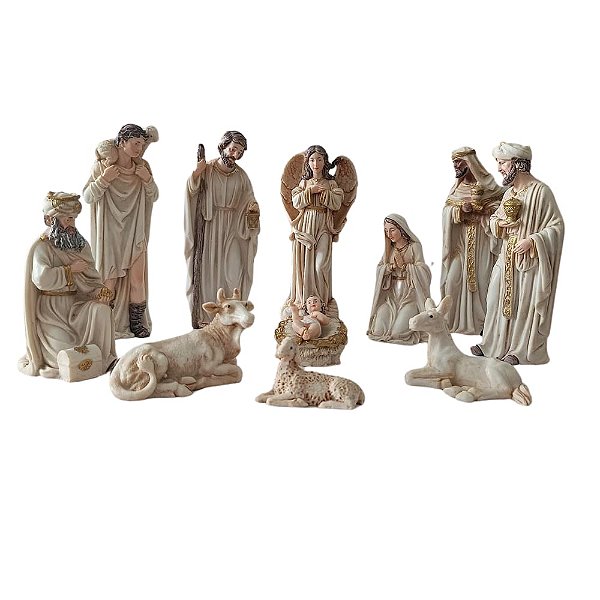 Presépio 11 Peças 12 CM - Marfim e Dourado