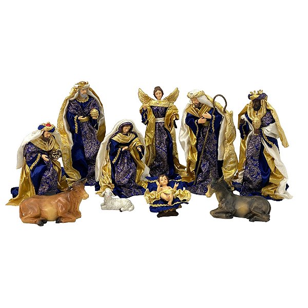 Presépio 10 Peças 15 CM - Roupa Azul e Dourado