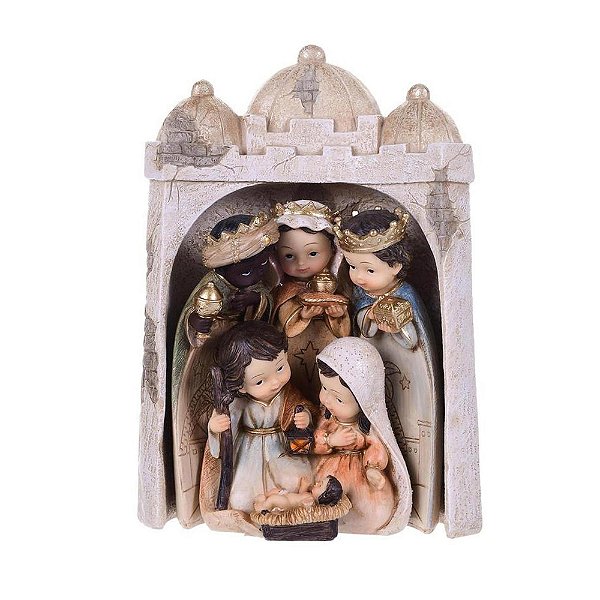 Presépio 3 Peças Infantil - Sagrada Família, Reis Magos e Castelo 20 CM