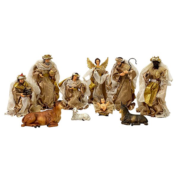 Presépio 10 Peças 15 CM - Roupa Marrom e Dourado