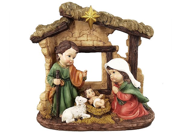 Presépio Sagrada Familia Infantil 24 CM de Altura Com Cabana