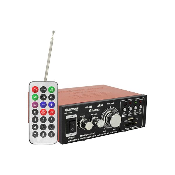 AMPLIFICADOR RECEIVER SOUNDVOICE RC02BT COM CONTROLE E BLUETOOTH