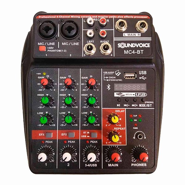 MESA DE SOM 4 CANAIS SOUNDVOICE MC4 BT COM EFEITOS