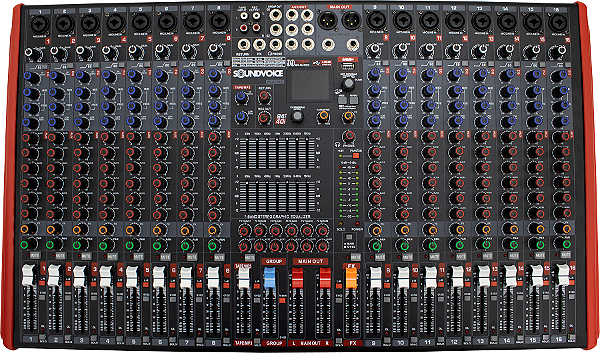 MESA DE SOM 16 CANAIS SOUNDVOICE MS 16.7 PLATINA 7 AUXILIARES