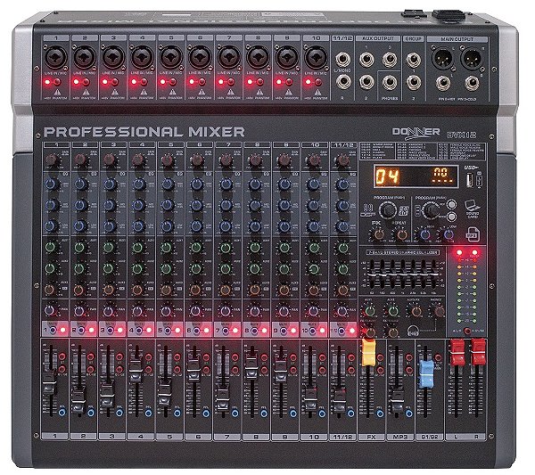 MESADE SOM 12 CANAIS DONNER DVX12 99 EFEITOS BLUETOOTH GRAVAÇÃO