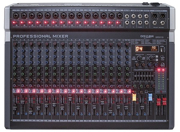 MESA DE SOM 16 CANAIS DONNER DVX16 COM EFEITO BLUETOOTH GRAVAÇÃO