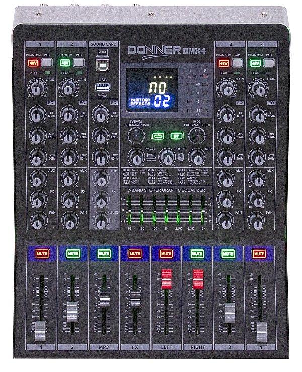 MESA DE SOM 4 CANAIS DONNER DMX4 99 EFEITOS BLUETOOTH GRAVAÇÃO