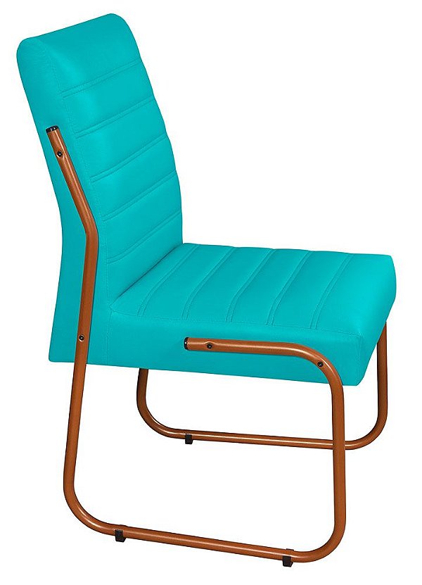 Cadeira Jade Para Escritório, Recepção, Auditório em Courino Azul Turquesa Pés Cobre